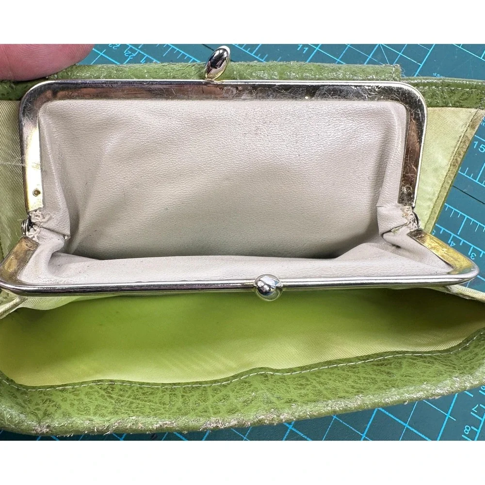 VTG Princess Gardner Leather Wallet Green Buffalo Leather Envelope Folding Coin